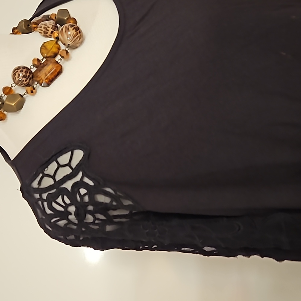 ROAMAN'S black dolman sleeve black tunic top lace inset on shoulders Med 14/16 - Picture 2 of 7